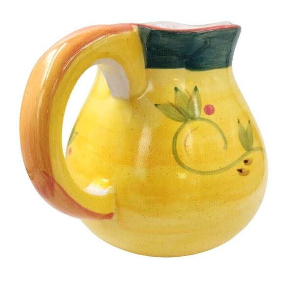 Ceramic Tuscan Style Water Pitcher Yellow Green Red Berries 6 inch with 4 inch o - Picture 2 of 11